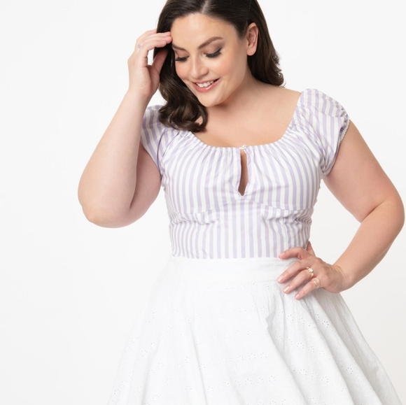 Magnolia Place Plus Size Lilac & White Stripe Stripe May Top - Picture 5 of 7